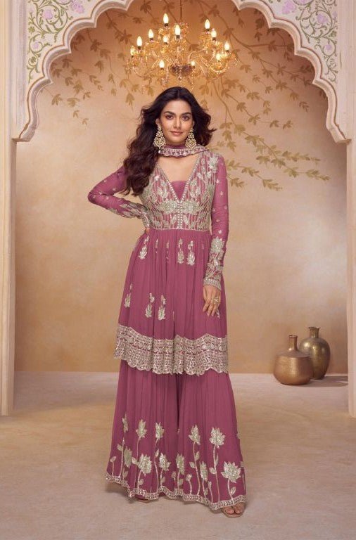 Real Chinon F&B Embroidery Work Palazzo Set - Rosepetals Luxe