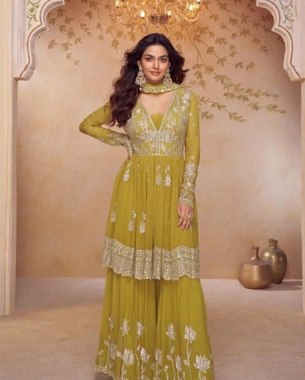 Real Chinon F&B Embroidery Work Palazzo Set - Rosepetals Luxe