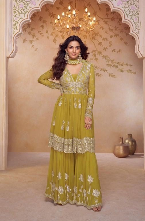 Real Chinon F&B Embroidery Work Palazzo Set - Rosepetals Luxe
