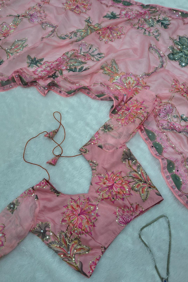 Real Mirror Work Pink Saree | Premium Tabby Silk, Sequins & Multicolour Latkan Lace Pallu | Rosepetals Luxe - Rosepetals Luxe