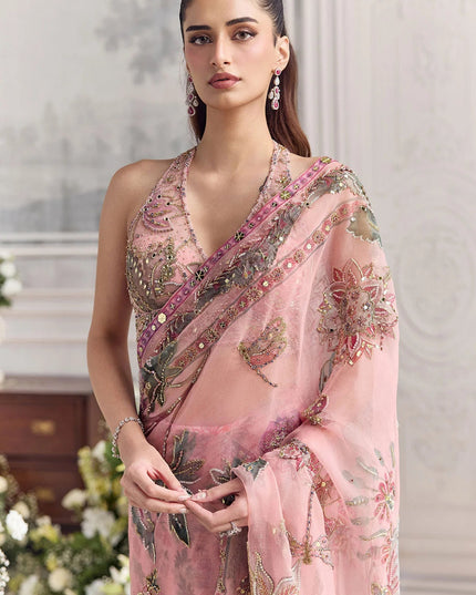 Real Mirror Work Pink Saree | Premium Tabby Silk, Sequins & Multicolour Latkan Lace Pallu | Rosepetals Luxe - Rosepetals Luxe