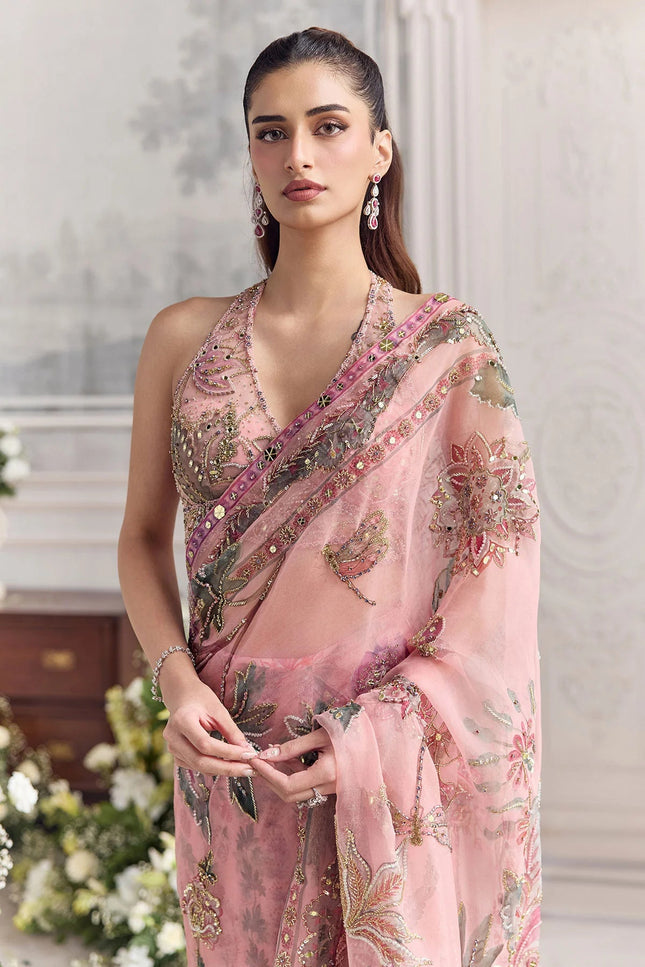Real Mirror Work Pink Saree | Premium Tabby Silk, Sequins & Multicolour Latkan Lace Pallu | Rosepetals Luxe - Rosepetals Luxe