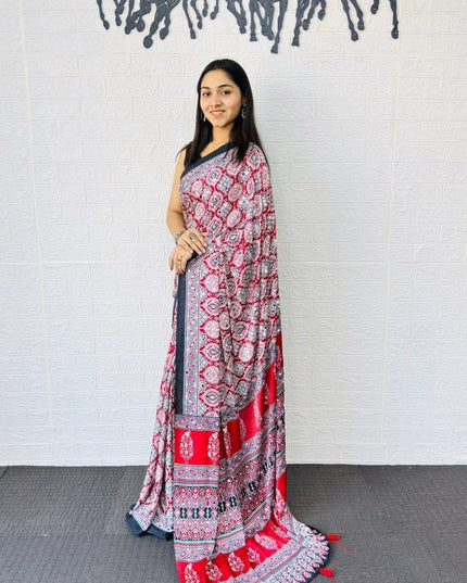 Real Mirror Work Semi Gajji Japan Satin Silk Saree | Party Wear - Rosepetals Luxe