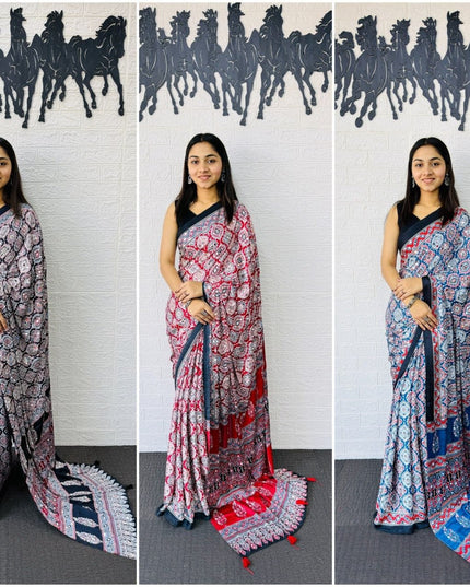 Real Mirror Work Semi Gajji Japan Satin Silk Saree | Party Wear - Rosepetals Luxe
