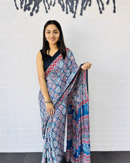 Real Mirror Work Semi Gajji Japan Satin Silk Saree | Party Wear - Rosepetals Luxe