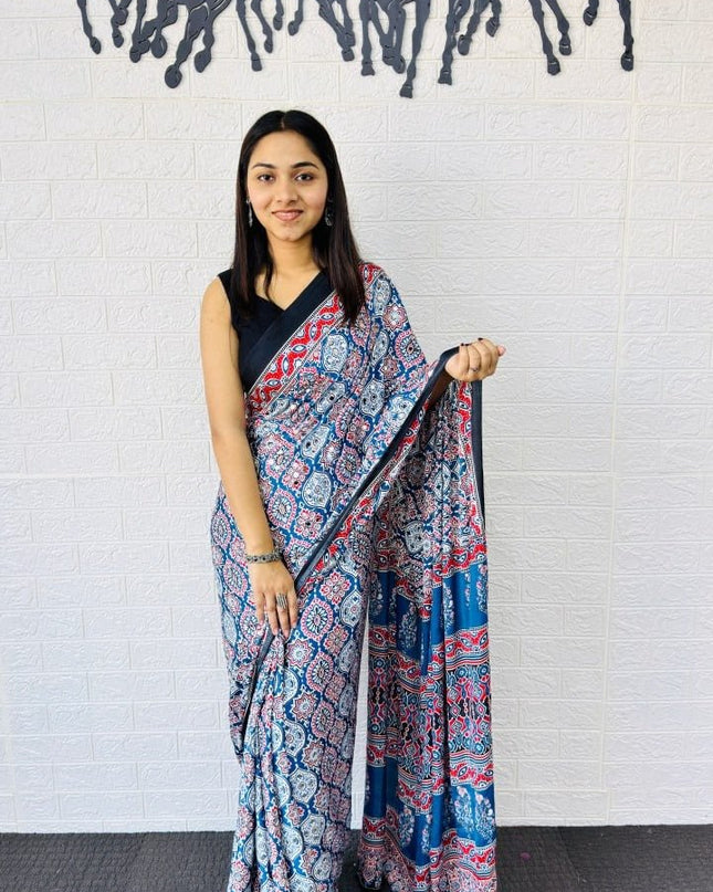 Real Mirror Work Semi Gajji Japan Satin Silk Saree | Party Wear - Rosepetals Luxe