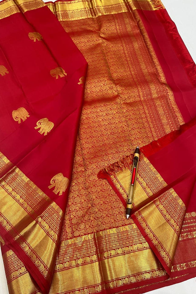 Red Kanchipuram Silk Mark Certified Pure Silk Saree - Rosepetals Luxe