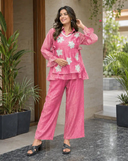 Rich Salsa Embroidered Co-ord Set with Plazo | Party & Festive Wear - Rosepetals Luxe