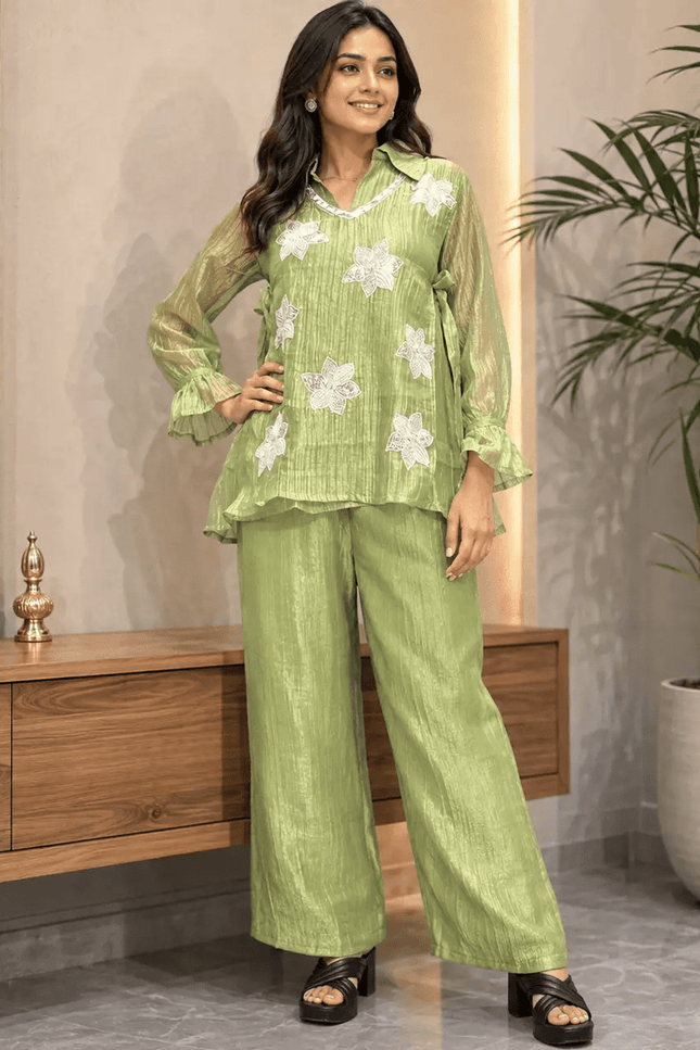 Rich Salsa Embroidered Co-ord Set with Plazo | Party & Festive Wear - Rosepetals Luxe