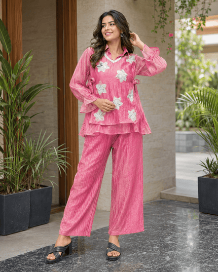 Rich Salsa Embroidered Co-ord Set with Plazo | Party & Festive Wear - Rosepetals Luxe