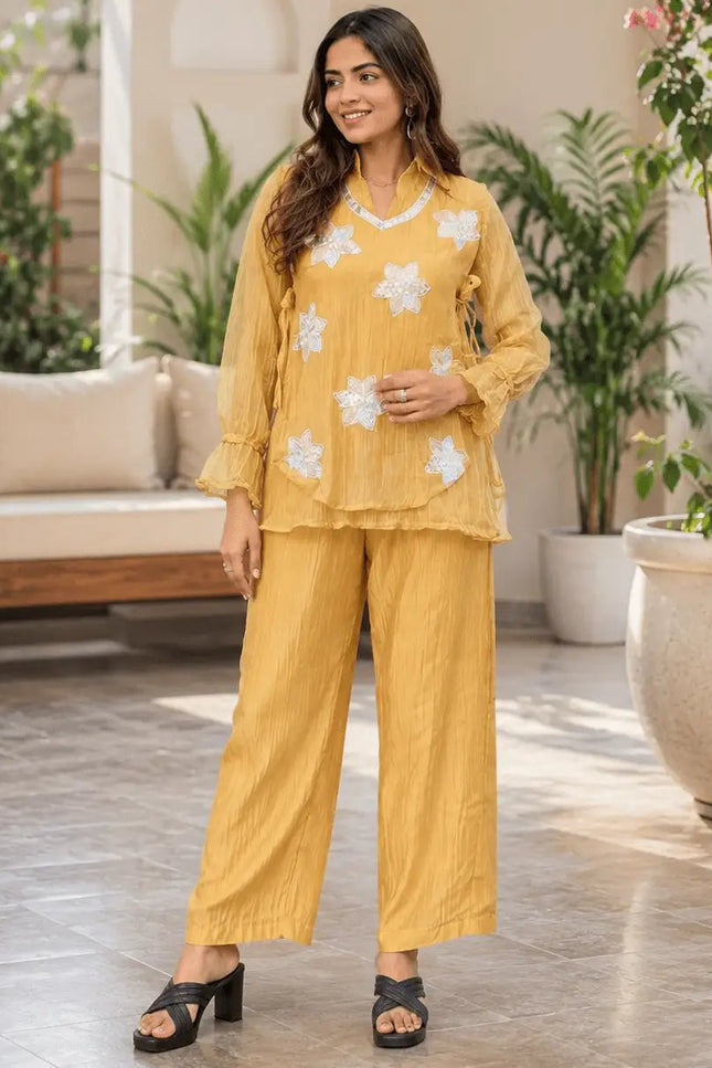 Rich Salsa Embroidered Co-ord Set with Plazo | Party & Festive Wear - Rosepetals Luxe