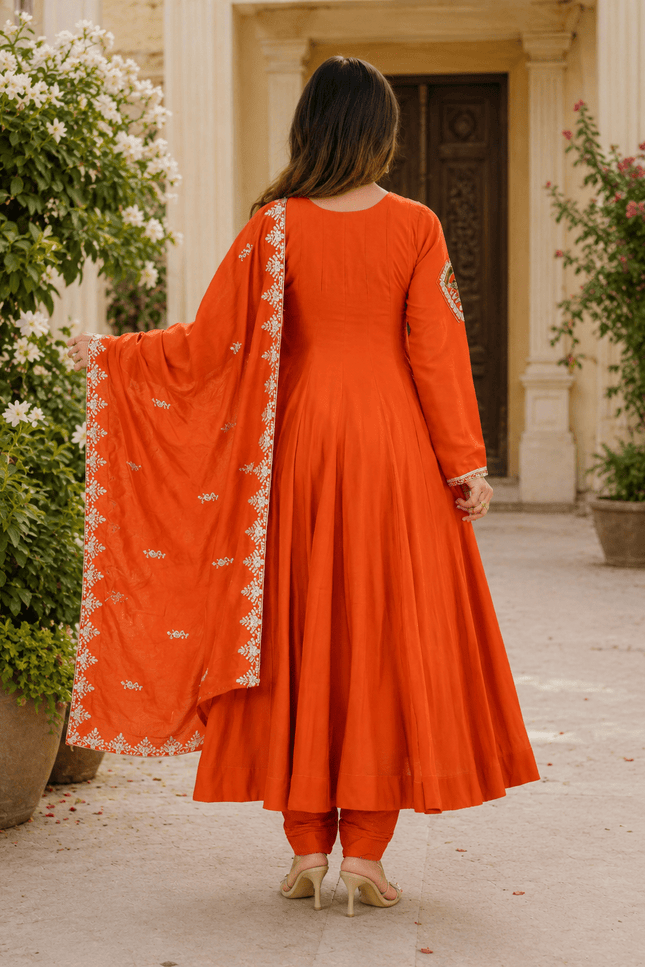 Roman Silk Embroidered Gown Set | Embroidery & Sequence Work | Festive Party Wear - Rosepetals Luxe