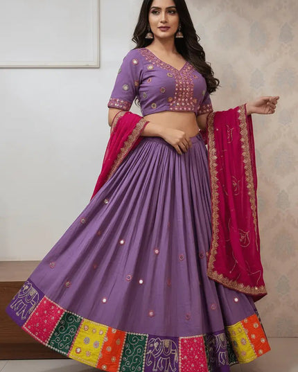 Roman Silk Embroidered Navratri Lehenga Choli Set | Aari Mirror Work & Vintage Dupatta | Garba & Festive Wear - Rosepetals Luxe