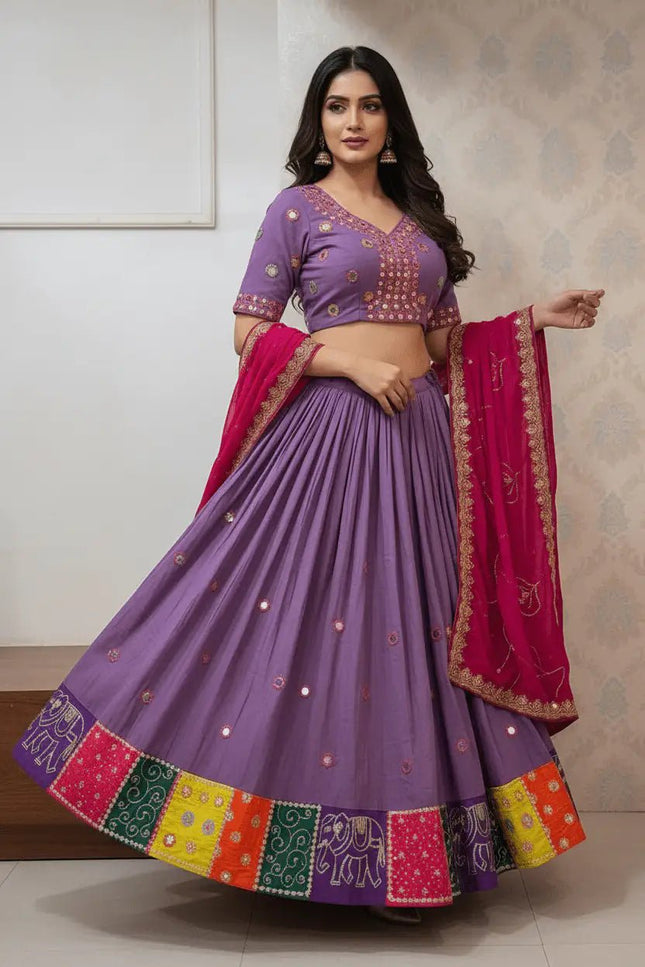 Roman Silk Embroidered Navratri Lehenga Choli Set | Aari Mirror Work & Vintage Dupatta | Garba & Festive Wear - Rosepetals Luxe