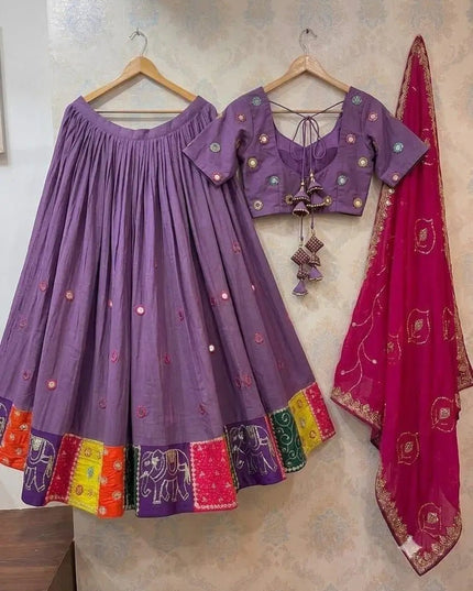 Roman Silk Embroidered Navratri Lehenga Choli Set | Aari Mirror Work & Vintage Dupatta | Garba & Festive Wear - Rosepetals Luxe