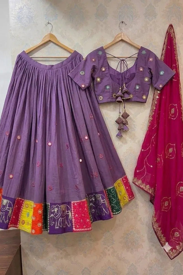 Roman Silk Embroidered Navratri Lehenga Choli Set | Aari Mirror Work & Vintage Dupatta | Garba & Festive Wear - Rosepetals Luxe