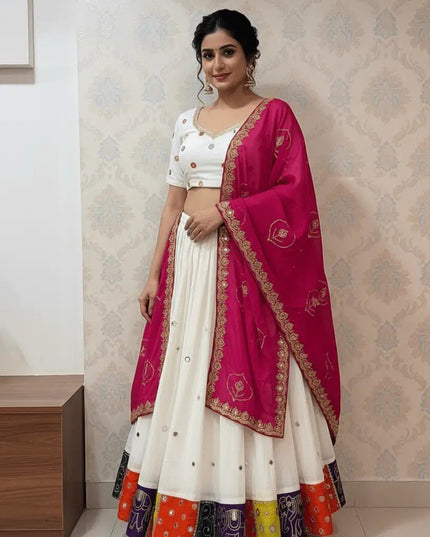 Roman Silk Embroidered Navratri Lehenga Choli Set | Aari Mirror Work & Vintage Dupatta | Garba & Festive Wear - Rosepetals Luxe