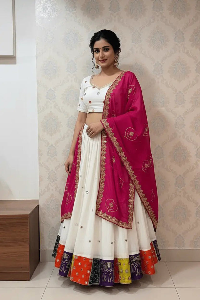 Roman Silk Embroidered Navratri Lehenga Choli Set | Aari Mirror Work & Vintage Dupatta | Garba & Festive Wear - Rosepetals Luxe