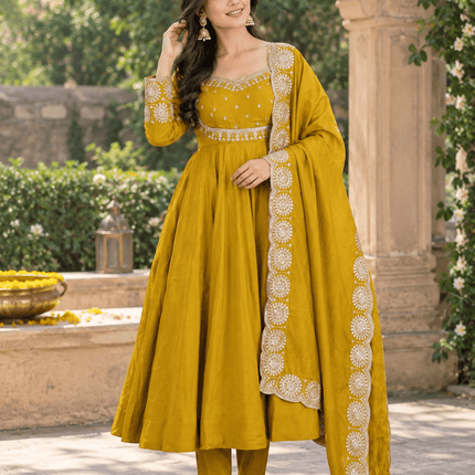 Roman Silk Sequin Gown Set with Chanderi Dupatta - Rosepetals Luxe