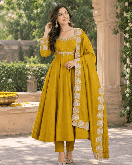Roman Silk Sequin Gown Set with Chanderi Dupatta - Rosepetals Luxe