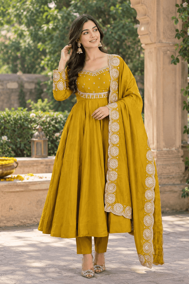 Roman Silk Sequin Gown Set with Chanderi Dupatta - Rosepetals Luxe