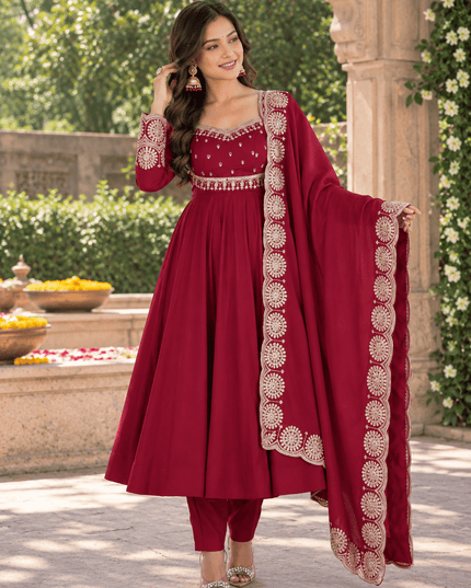 Roman Silk Sequin Gown Set with Chanderi Dupatta - Rosepetals Luxe