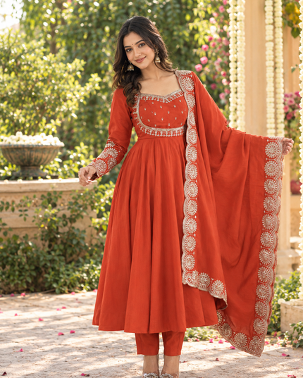 Roman Silk Sequin Gown Set with Chanderi Dupatta - Rosepetals Luxe