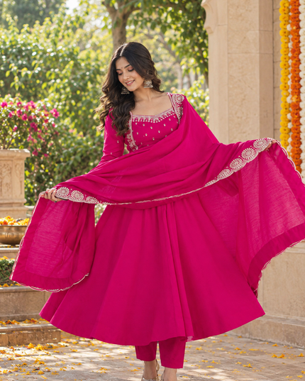Roman Silk Sequin Gown Set with Chanderi Dupatta - Rosepetals Luxe