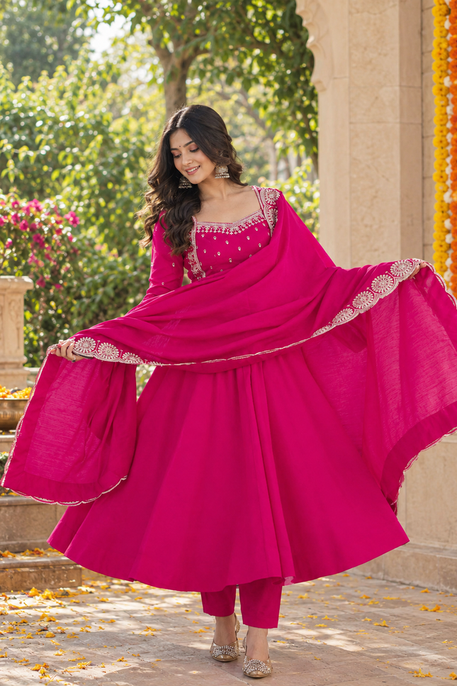 Roman Silk Sequin Gown Set with Chanderi Dupatta - Rosepetals Luxe