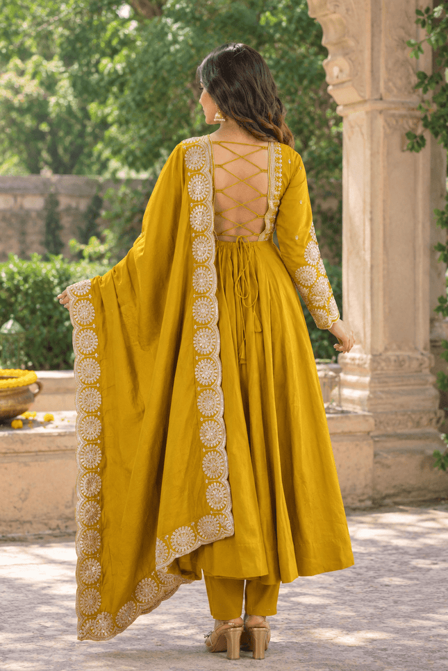 Roman Silk Sequin Gown Set with Chanderi Dupatta - Rosepetals Luxe