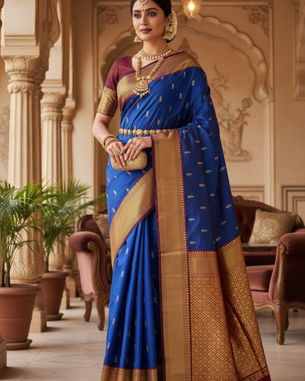 Pure Kanchipuram Silk Korvai Saree | One Side Border Design | Without Blouse - Rosepetals Luxe 