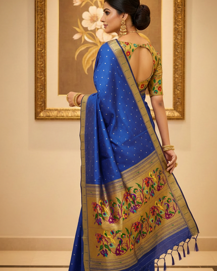 Gauri Muniyaa Paithani Silk Saree | Allover Butti with Meena Zari Blouse - Rosepetals Luxe