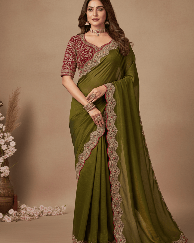 Sabyasachi Inspired Satin Soft Silk Saree with Embroidery Blouse - Rosepetals Luxe