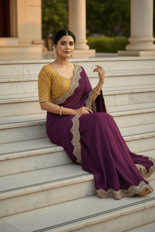 Sabyasachi Inspired Satin Soft Silk Saree with Embroidery Blouse - Rosepetals Luxe