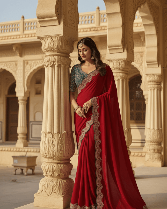 Sabyasachi Inspired Satin Soft Silk Saree with Embroidery Blouse - Rosepetals Luxe