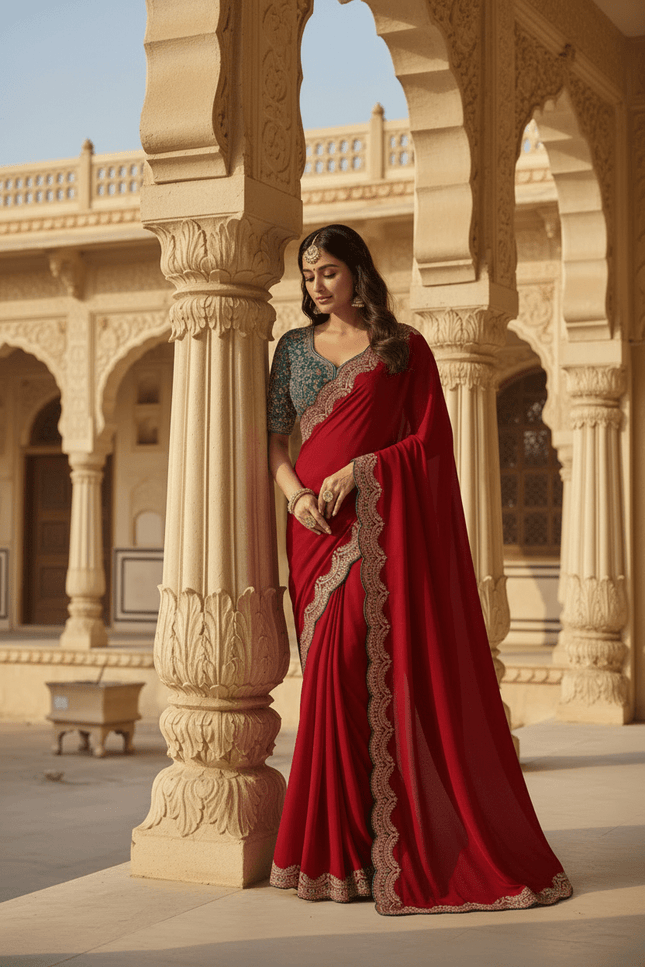 Sabyasachi Inspired Satin Soft Silk Saree with Embroidery Blouse - Rosepetals Luxe