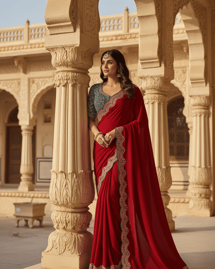 Sabyasachi Inspired Satin Soft Silk Saree with Embroidery Blouse - Rosepetals Luxe