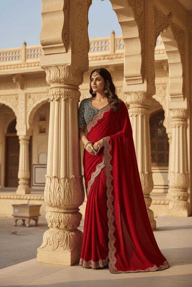 Sabyasachi Inspired Satin Soft Silk Saree with Embroidery Blouse - Rosepetals Luxe