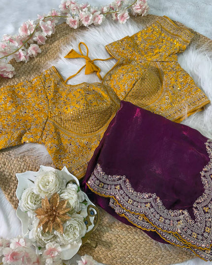 Sabyasachi Inspired Space Silk Saree with Embroidery Blouse - Rosepetals Luxe