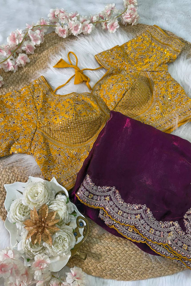 Sabyasachi Inspired Space Silk Saree with Embroidery Blouse - Rosepetals Luxe