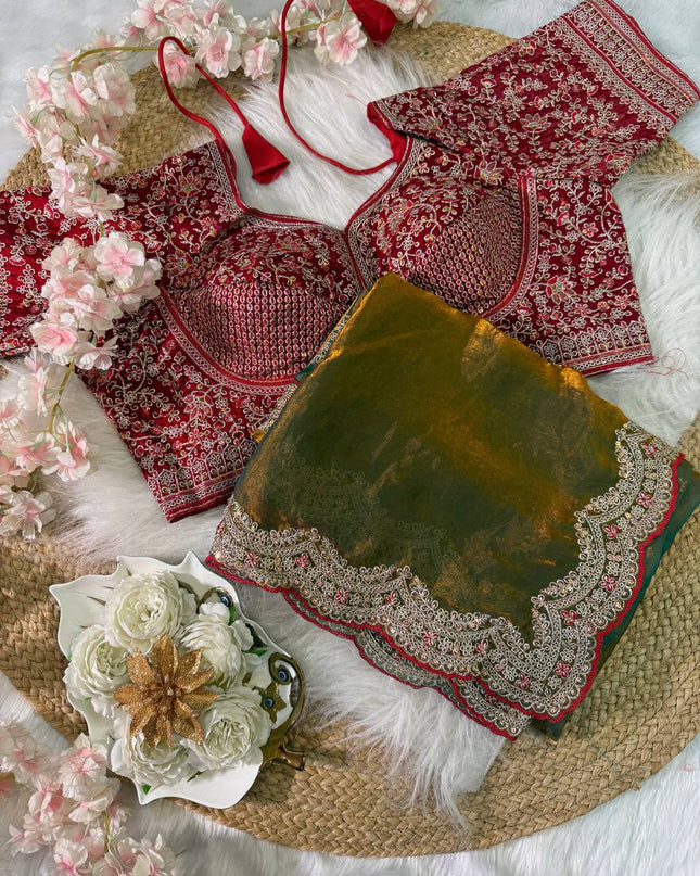 Sabyasachi Inspired Space Silk Saree with Embroidery Blouse - Rosepetals Luxe