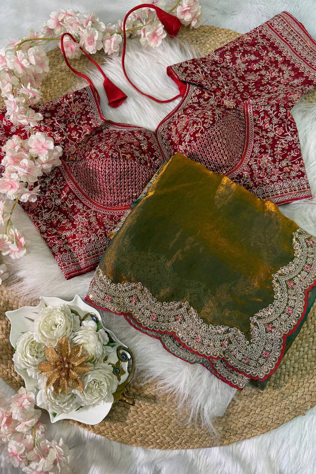 Sabyasachi Inspired Space Silk Saree with Embroidery Blouse - Rosepetals Luxe