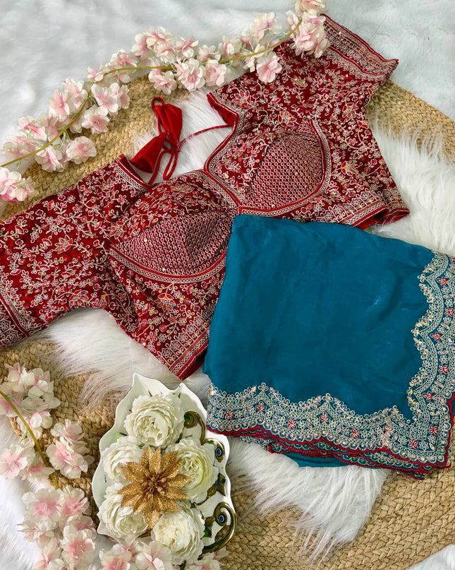 Sabyasachi Inspired Space Silk Saree with Embroidery Blouse - Rosepetals Luxe