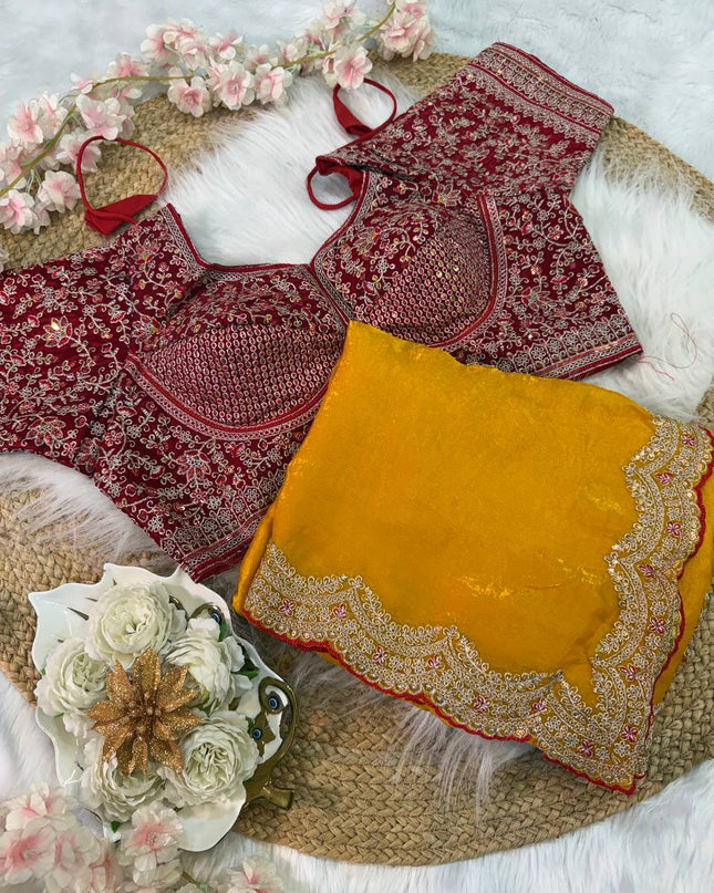 Sabyasachi Inspired Space Silk Saree with Embroidery Blouse - Rosepetals Luxe