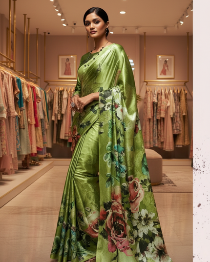 Bollywood Satin Crepe Silk Set | 6 Colors Available | Perfect Partywear Saree - Rosepetals Luxe