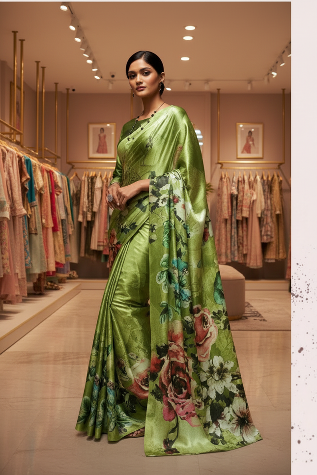 Bollywood Satin Crepe Silk Set | 6 Colors Available | Perfect Partywear Saree - Rosepetals Luxe