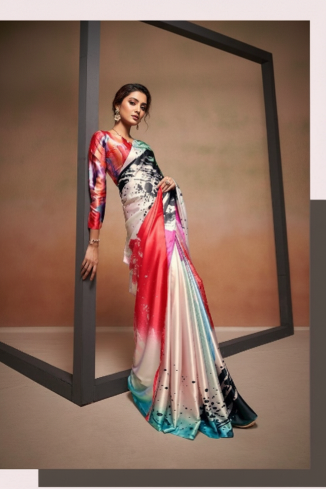 Bollywood Satin Crepe Silk Set | 6 Colors Available | Perfect Partywear Saree - Rosepetals Luxe