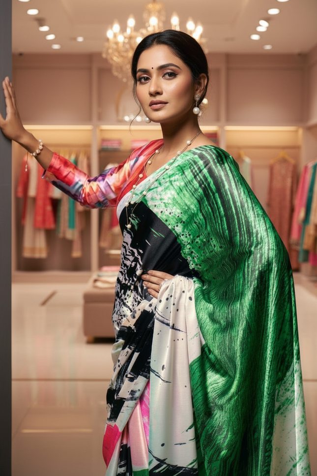 Bollywood Satin Crepe Silk Set | 6 Colors Available | Perfect Partywear Saree - Rosepetals Luxe