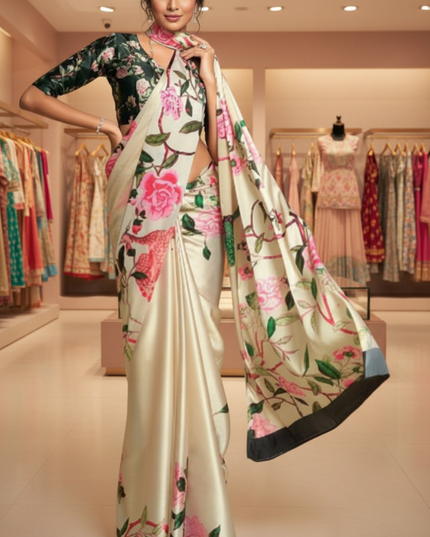 Bollywood Satin Crepe Silk Set | 6 Colors Available | Perfect Partywear Saree - Rosepetals Luxe