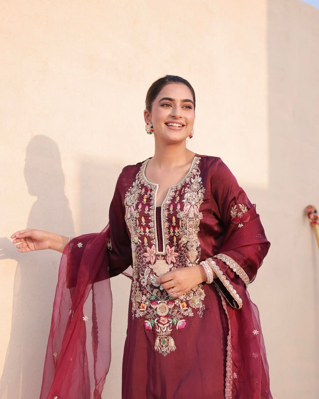 Satin Silk Fancy Top & Palazzo With Dupatta set |Be Ready For Party Wear & Festival Look - Rosepetals Luxe